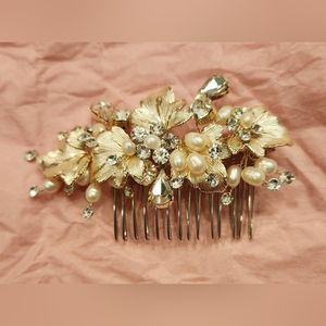 Bridal Pearl / Crystal Hair Comb - Gold Champagne
